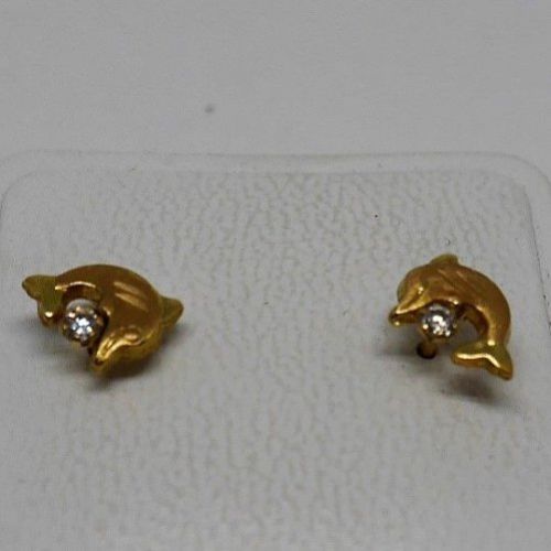 alt=\"Pendientes niña de oro de ley 18 K. con circonita en forma de delfines\"