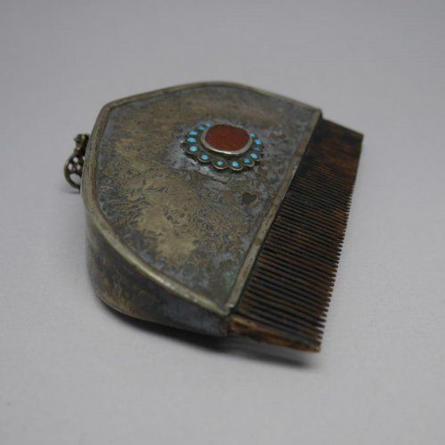 Esénciero y peine Afgano de Plata de ley 925 MIls. con Turquesas y Cornalina