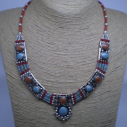 Collar Afgano de alpaca y piedras semipreciosas