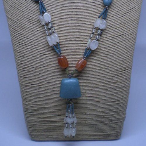 Collar Afgano de alpaca con turquesas y cuarzo blanco