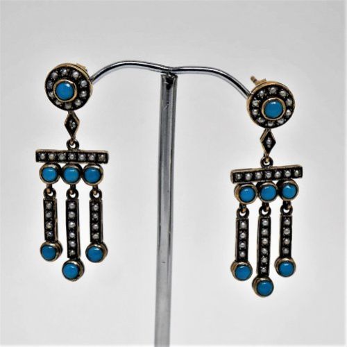 alt=\"Pendientes de colgar de oro 9 k. con turquesas. www.santelmotienda.com\"