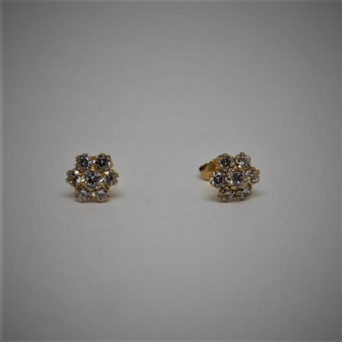 alt=\"pendientes de oro con circonitas para niña o mujer forma de flor\"