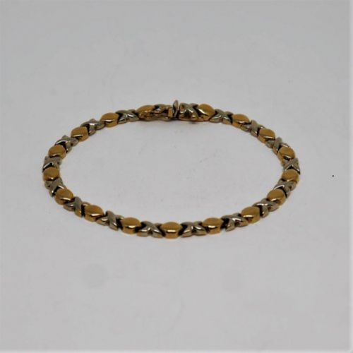 alt:\"pulsera oro de ley 18 k. blanco y amarillo. www.santelmotienda.com\"