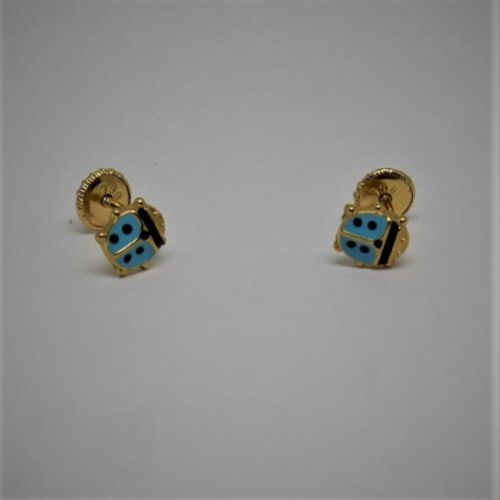 alt=\"pendientes niña de oro de ley 18 K. y esmalte en forma de escarabajo\"